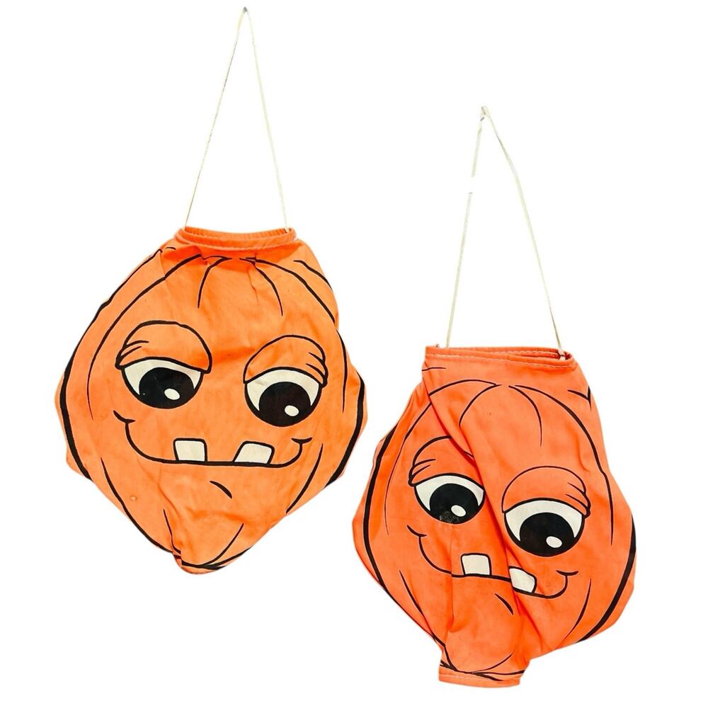 Pair VTG Halloween Jack O Lantern Hanging Wind Sock Lantern Silly Face 10” READ - Picture 6 of 10